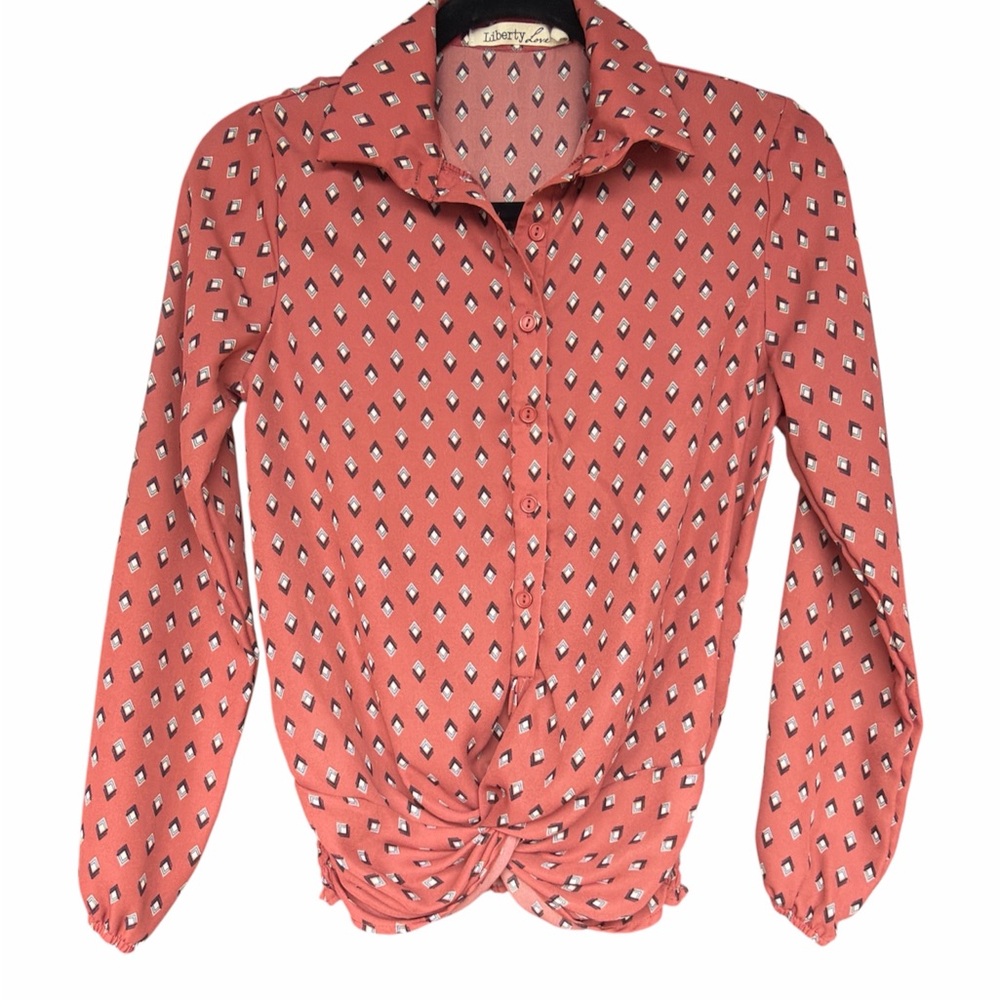 Liberty Love Rust Boho Blouse with Geometric Pattern